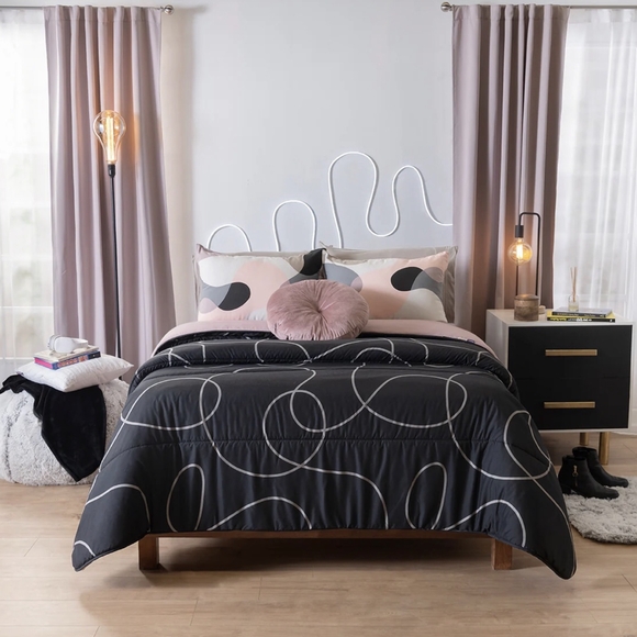 BlISS GEOMETRIC REVERSIBLE COMFORTER SET SOFT TEXTURE 3 PCS TWIN SIZE